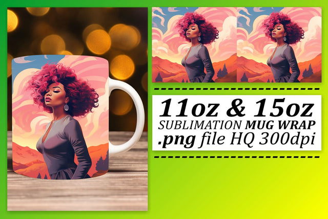 Sunset Design Mug Wrap Afro Beauty Sublimation afrosvg 
