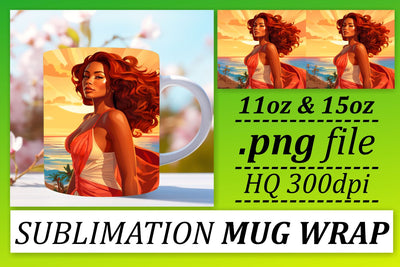 Sunset Design Mug Wrap Afro Woman Sublimation afrosvg 