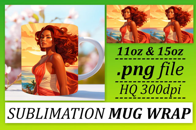 Sunset Design Mug Wrap Afro Woman Sublimation afrosvg 