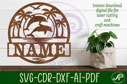 sunset dolphins name sign svg laser SVG APInspireddesigns 
