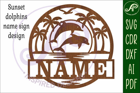sunset dolphins name sign svg laser SVG APInspireddesigns 