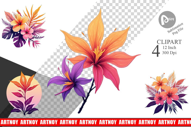 Sunset Florals Clipart Sublimation artnoy 