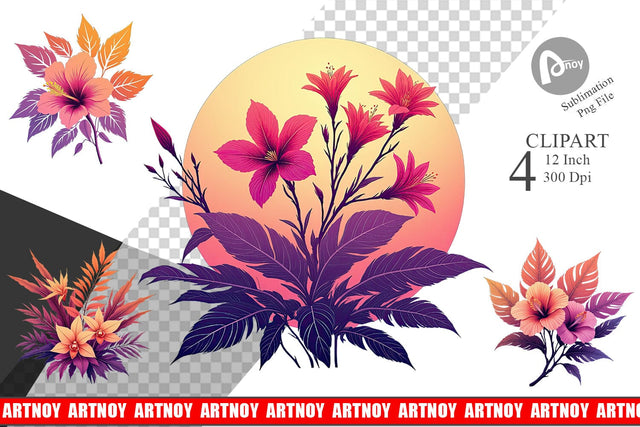 Sunset Florals Clipart Sublimation artnoy 