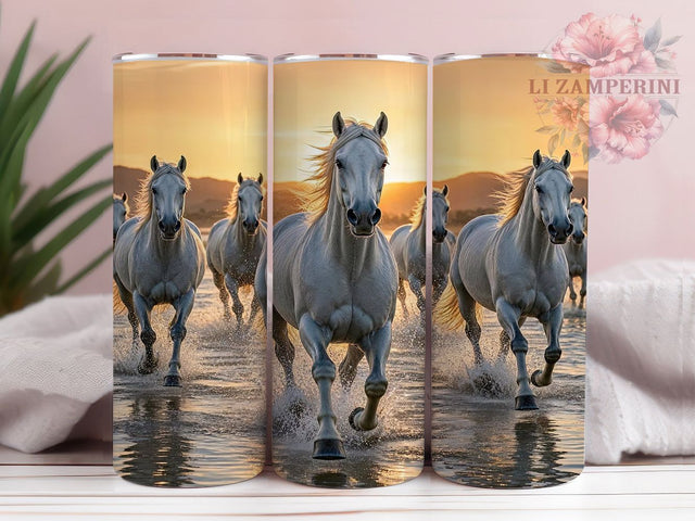 Sunset Gallop Glow 20oz Tumbler, Sunset Theme, Gallop Motif, Glow Effect, Horse Design, Rustic Style, Skinny Tumbler, Sublimation PNG Sublimation Li Zamperini 