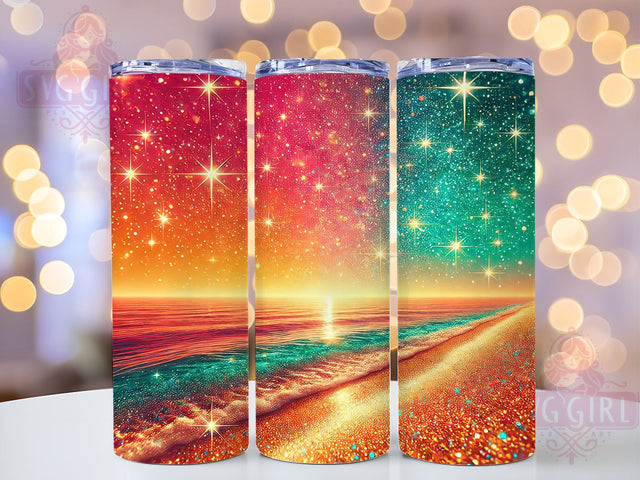 Sunset Glitter Beach Tumbler, Beach Tumbler, Sunset Design, Glitter Cup, Sublimation Wrap, Summer Drinkware, Coastal Gift, Ocean Vibes Tumbler Sublimation SvggirlplusArt 