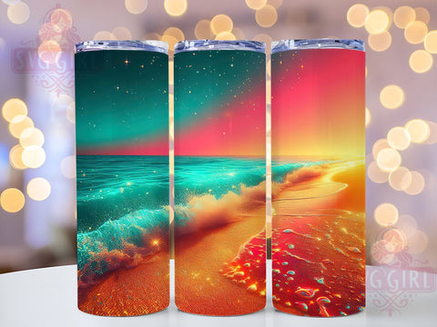 Sunset Glitter Beach Tumbler, Beach Tumbler, Sunset Design, Glitter Cup, Sublimation Wrap, Summer Drinkware, Coastal Gift, Ocean Vibes Tumbler Sublimation SvggirlplusArt 