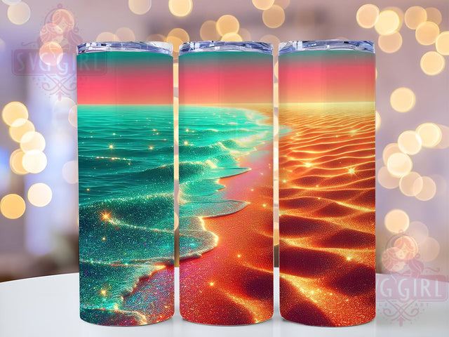 Sunset Glitter Beach Tumbler, Beach Tumbler, Sunset Design, Glitter Cup, Sublimation Wrap, Summer Drinkware, Coastal Gift, Ocean Vibes Tumbler Sublimation SvggirlplusArt 