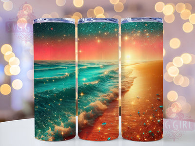 Sunset Glitter Beach Tumbler, Beach Tumbler, Sunset Design, Glitter Cup, Sublimation Wrap, Summer Drinkware, Coastal Gift, Ocean Vibes Tumbler Sublimation SvggirlplusArt 