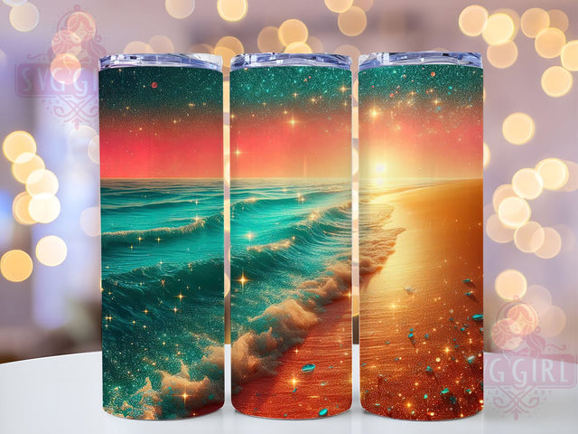 Sunset Glitter Beach Tumbler, Beach Tumbler, Sunset Design, Glitter Cup, Sublimation Wrap, Summer Drinkware, Coastal Gift, Ocean Vibes Tumbler Sublimation SvggirlplusArt 
