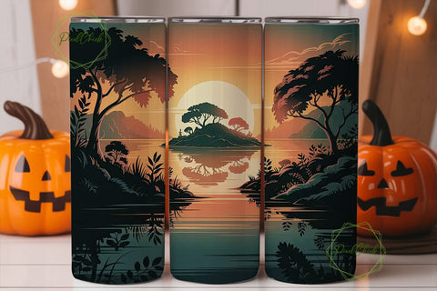 Sunset Island Reflection 20oz Tumbler Sublimation PixelChick 
