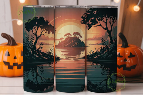 Sunset Island Reflection 20oz Tumbler Sublimation PixelChick 