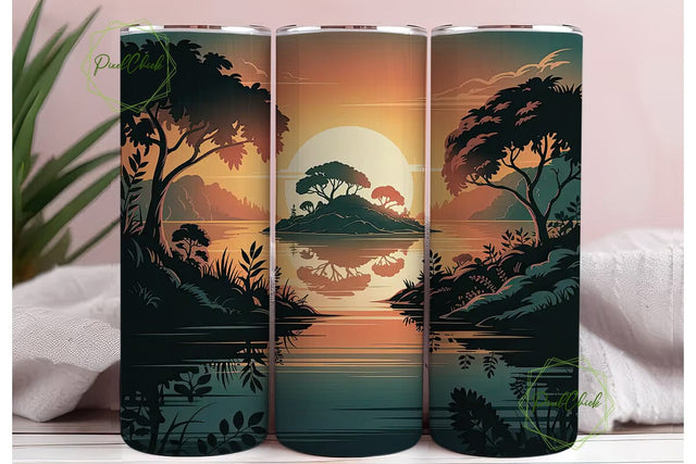 Sunset Island Reflection 20oz Tumbler Sublimation PixelChick 