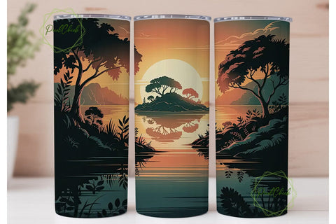 Sunset Island Reflection 20oz Tumbler Sublimation PixelChick 