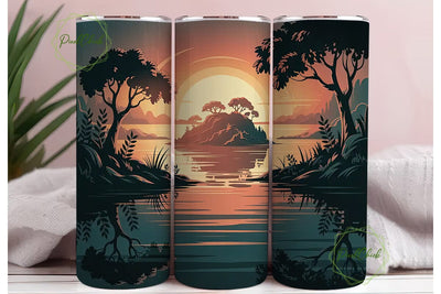 Sunset Island Reflection 20oz Tumbler Sublimation PixelChick 