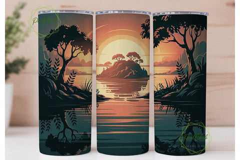 Sunset Island Reflection 20oz Tumbler Sublimation PixelChick 