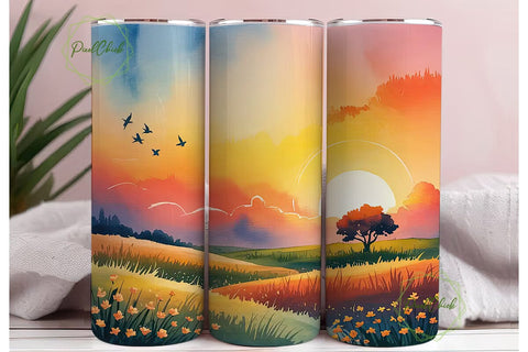 Sunset Landscape 20oz Tumbler Wrap Sublimation PixelChick 