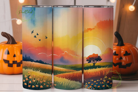 Sunset Landscape 20oz Tumbler Wrap Sublimation PixelChick 