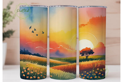 Sunset Landscape 20oz Tumbler Wrap Sublimation PixelChick 
