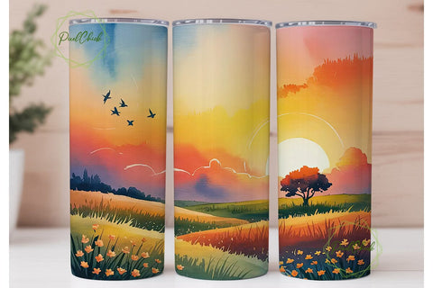 Sunset Landscape 20oz Tumbler Wrap Sublimation PixelChick 