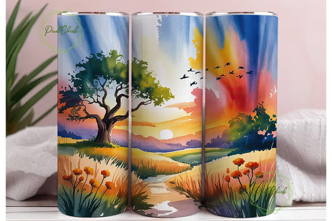 Sunset Landscape 20oz Tumbler Wrap Sublimation PixelChick 