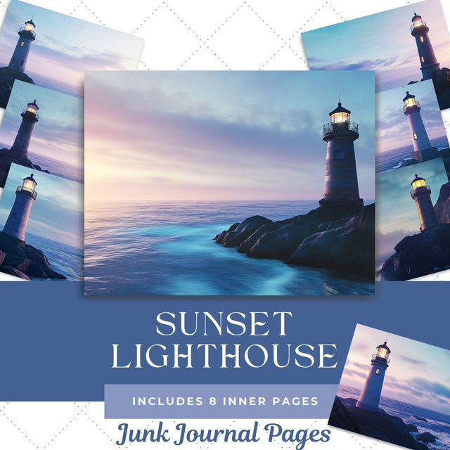 Sunset Lighthouse Junk Journal | Printable Junk Journal Paper SVG Paige Cole Studio 