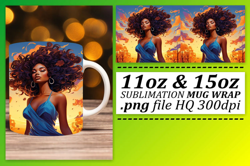 Sunset Melanin Mug Wrap Afro Woman Sublimation afrosvg 