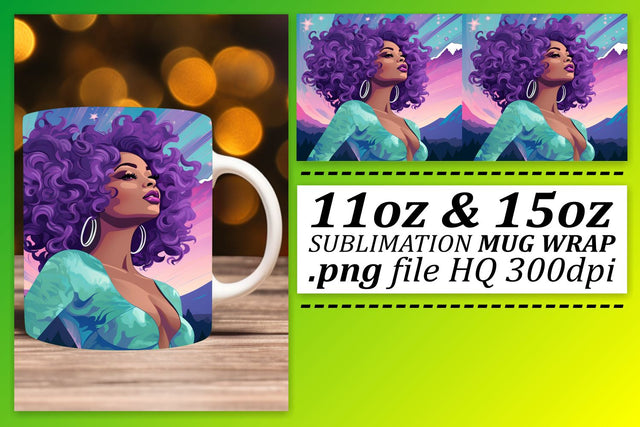 Sunset Melanin Mug Wrap Design Sublimation afrosvg 