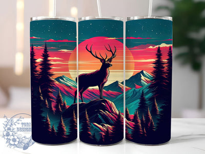 Sunset Mountain Deer 20oz Tumbler, Buck Landscape Sublimation PNG, Rustic Country Design, 20oz Nature Wrap, Wildlife Deer PNG, Scenic Mountain Tumbler, Artistic Sunset Sublimation Sublimation ToriDesigns 