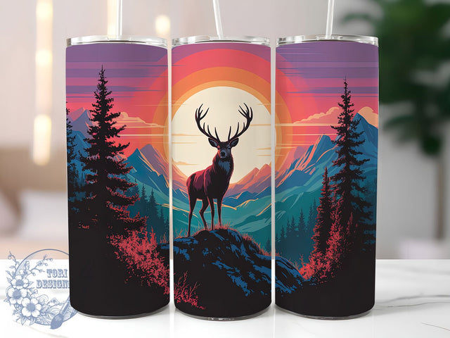Sunset Mountain Deer 20oz Tumbler, Buck Landscape Sublimation PNG, Rustic Country Design, 20oz Nature Wrap, Wildlife Deer PNG, Scenic Mountain Tumbler, Artistic Sunset Sublimation Sublimation ToriDesigns 