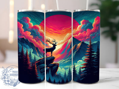 Sunset Mountain Deer 20oz Tumbler, Buck Landscape Sublimation PNG, Rustic Country Design, 20oz Nature Wrap, Wildlife Deer PNG, Scenic Mountain Tumbler, Artistic Sunset Sublimation Sublimation ToriDesigns 