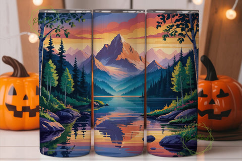 Sunset Mountain Reflection 20oz Tumbler Sublimation PixelChick 