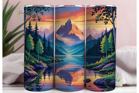 Sunset Mountain Reflection 20oz Tumbler Sublimation PixelChick 