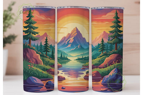 Sunset Mountain Reflection 20oz Tumbler Sublimation PixelChick 