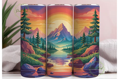 Sunset Mountain Reflection 20oz Tumbler Sublimation PixelChick 