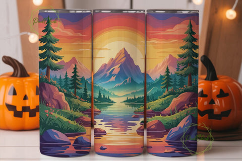 Sunset Mountain Reflection 20oz Tumbler Sublimation PixelChick 