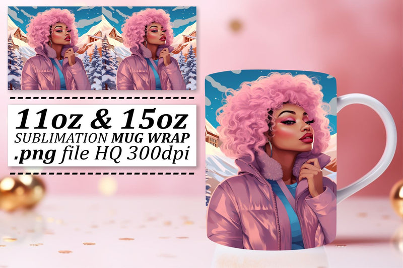 Sunset Mug Afro Woman 11oz 15oz Wrap Sublimation afrosvg 