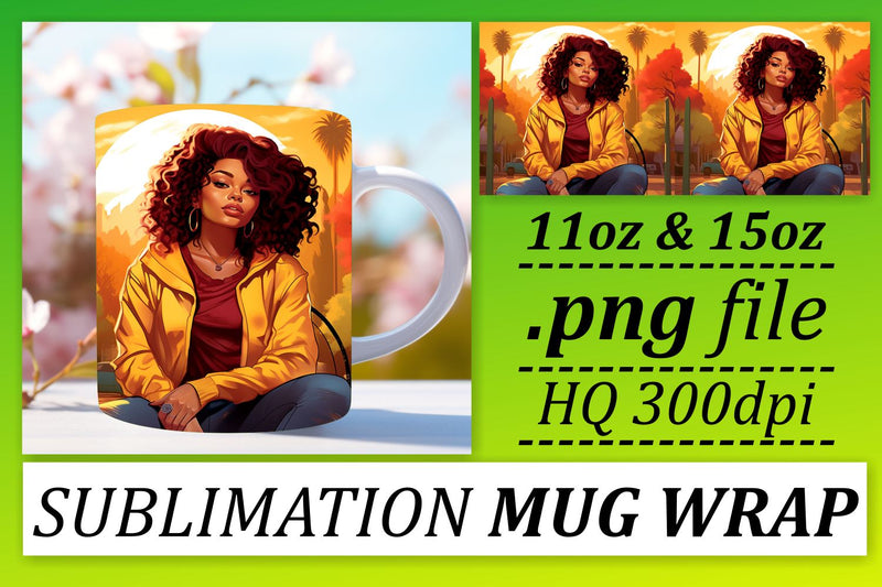Sunset Mug Wrap Afro Woman 11oz 15oz Sublimation afrosvg 