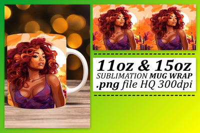 Sunset Mug Wrap Afro Woman Design Sublimation afrosvg 