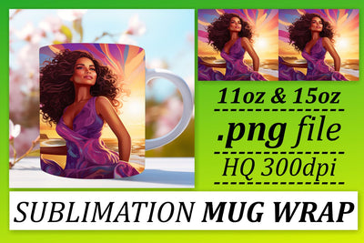 Sunset Mug Wrap Afro Woman Design Sublimation afrosvg 