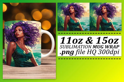Sunset Mug Wrap Design Afro Woman Sublimation afrosvg 