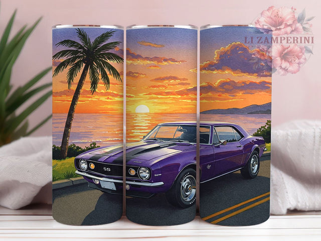 Sunset Muscle Car American 20oz Tumbler, Muscle Car Tumbler, American Car, Sunset Design, Sublimation Wrap, 20oz Tumbler, Car Enthusiast Gifts, Vintage Car Decor Sublimation Li Zamperini 