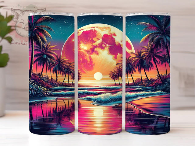 Sunset Ocean 20oz Tumbler Png, Straight & Tapered Tumbler Png, Tropical Beach Tumbler Png, Digital Download PNG Sublimation Lara' s Designs 