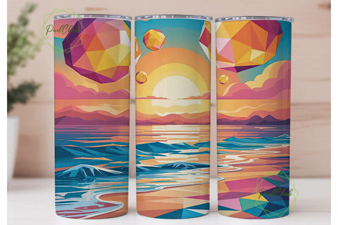 Sunset Ocean Floral 20oz Tumbler Wrap Sublimation PixelChick 