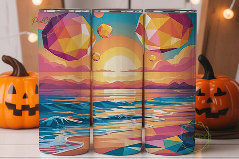 Sunset Ocean Floral 20oz Tumbler Wrap Sublimation PixelChick 
