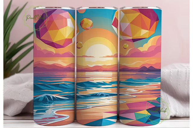 Sunset Ocean Floral 20oz Tumbler Wrap Sublimation PixelChick 