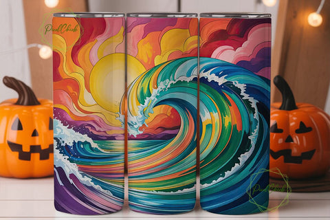 Sunset Ocean Wave 20oz Tumbler Wrap Sublimation PixelChick 