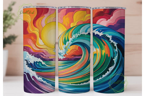 Sunset Ocean Wave 20oz Tumbler Wrap Sublimation PixelChick 