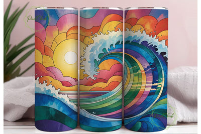 Sunset Ocean Wave 20oz Tumbler Wrap Sublimation PixelChick 