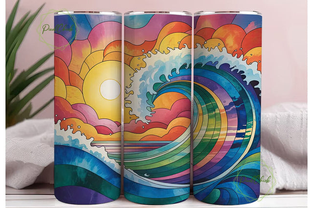 Sunset Ocean Wave 20oz Tumbler Wrap Sublimation PixelChick 