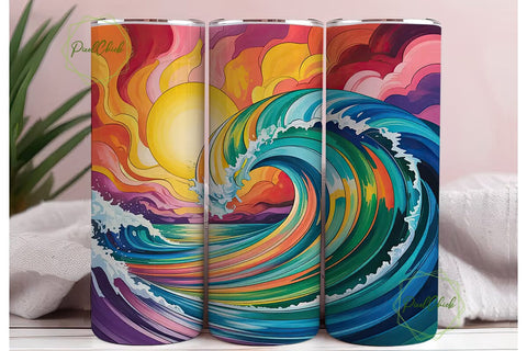 Sunset Ocean Wave 20oz Tumbler Wrap Sublimation PixelChick 
